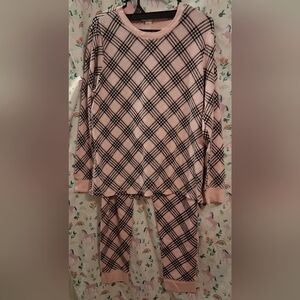 NWT Victoria's Secret VS Pink & Black Plaid Flannel Long Sleeve Pajama Set SZ XL